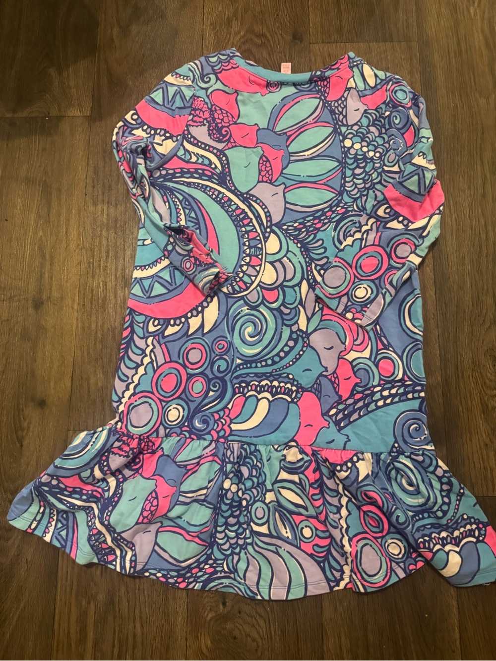 Lilly Pulitzer Girls Long Sleeve Ruffle Hem Dress - Pink & Blue